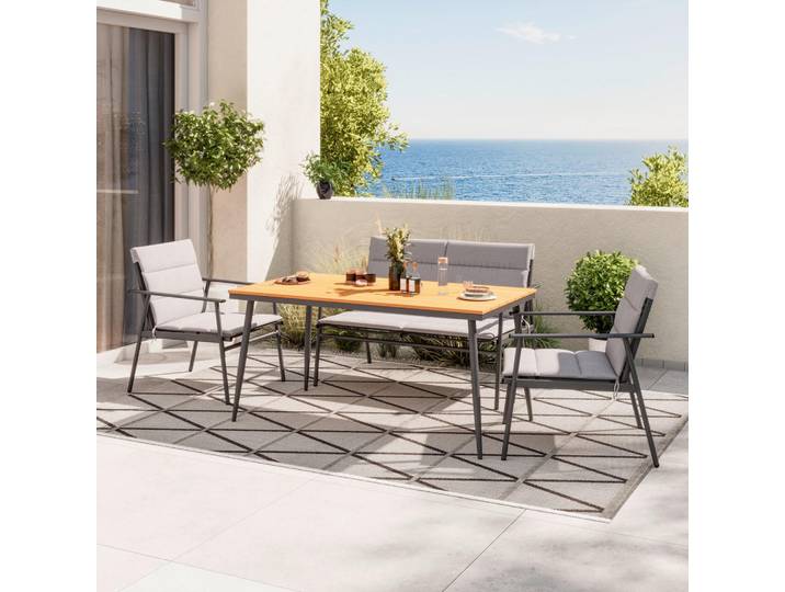 Ambia Garden Gartenmöbel-Set, Grau, Naturfarben, Dunkelgrau, Textil, 7-teilig, Füllung: Polyester, 63.5x82x70 cm, Gartenmöbel, Gartengarnituren, Gartenmöbel-Set