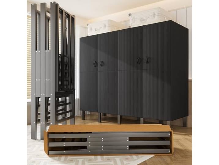 242cm Faltbarer Stoffschrank Kleiderschrank mit Türe (B black door, 168cm) 500 Kg, Großer Kapazität Stoffkleiderschrank mit 2 Hängenden Schienen, Tragbarer für Schlafzimmer