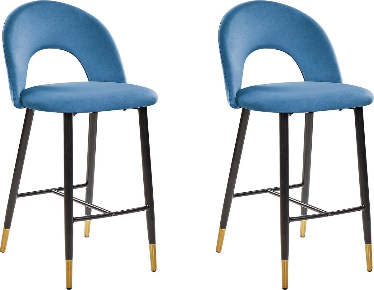 Beliani FALTON Barkruk - Blauw - Fluweel