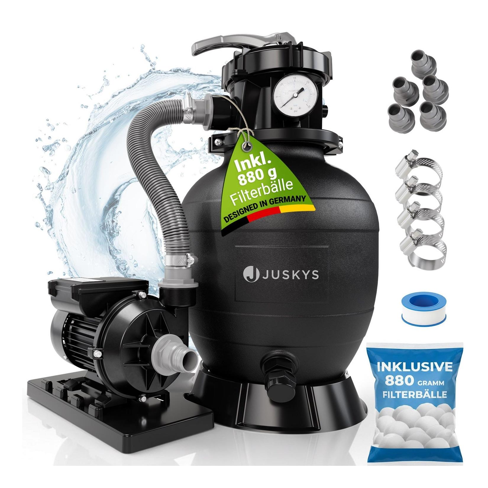 Juskys® Sandfilteranlage 400 W - leistungsstarke Poolfilteranlage, Filtration mit 7-Wege-Ventil, Robustes Material, 20 L Volumen