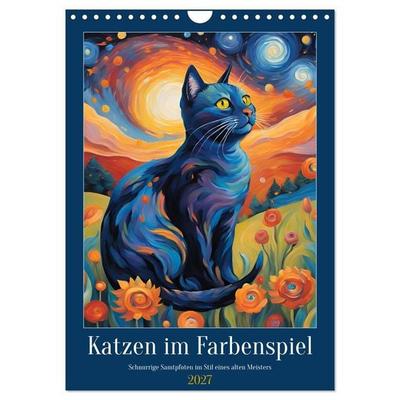 Katzen im Farbenspiel (Wandkalender 2027 DIN A4 hoch), CALVENDO Monatskalender