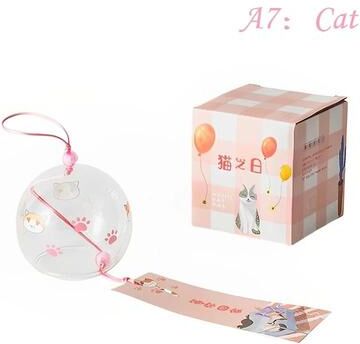 Uplift Essentials Handmade Japanese Wind Bell Floral Glass Wind Chimes For Garden, Spa, And Zen Home Decor cat
