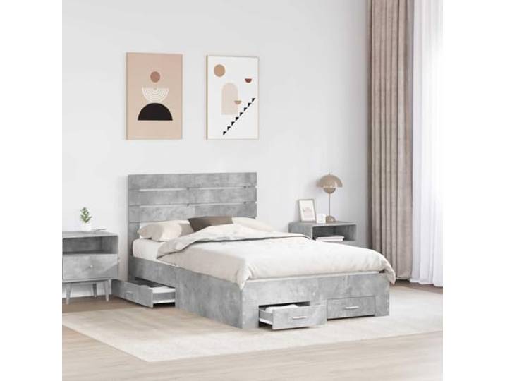 KTHLBRH Bett mit Schublade und Kopfteil aus mehrschichtigem Holz Modernes Design, großer Stauraum, Metallgriffe, einfache Reinigung, Verwendung im Innenbereich