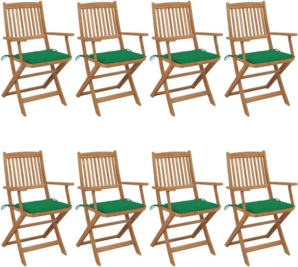 8 klappbare Gartenstühle aus massivem Akazienholz mit Kissen, Armlehnen und stabiler Rückenlehne für Terrasse, Balkon und Garten