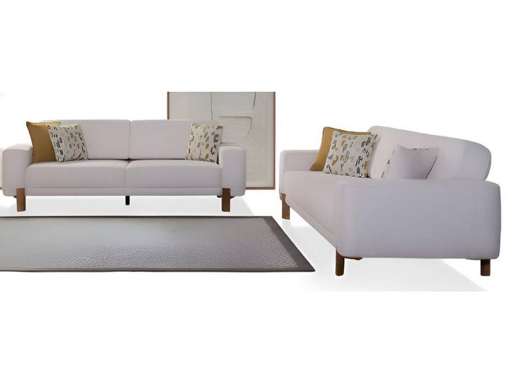 JVmoebel Polstergarnitur Minimalistisches Sofa-Set 3+3 Weiß Farbe Modernes Interieur Holzrahmen, (2-tlg)
