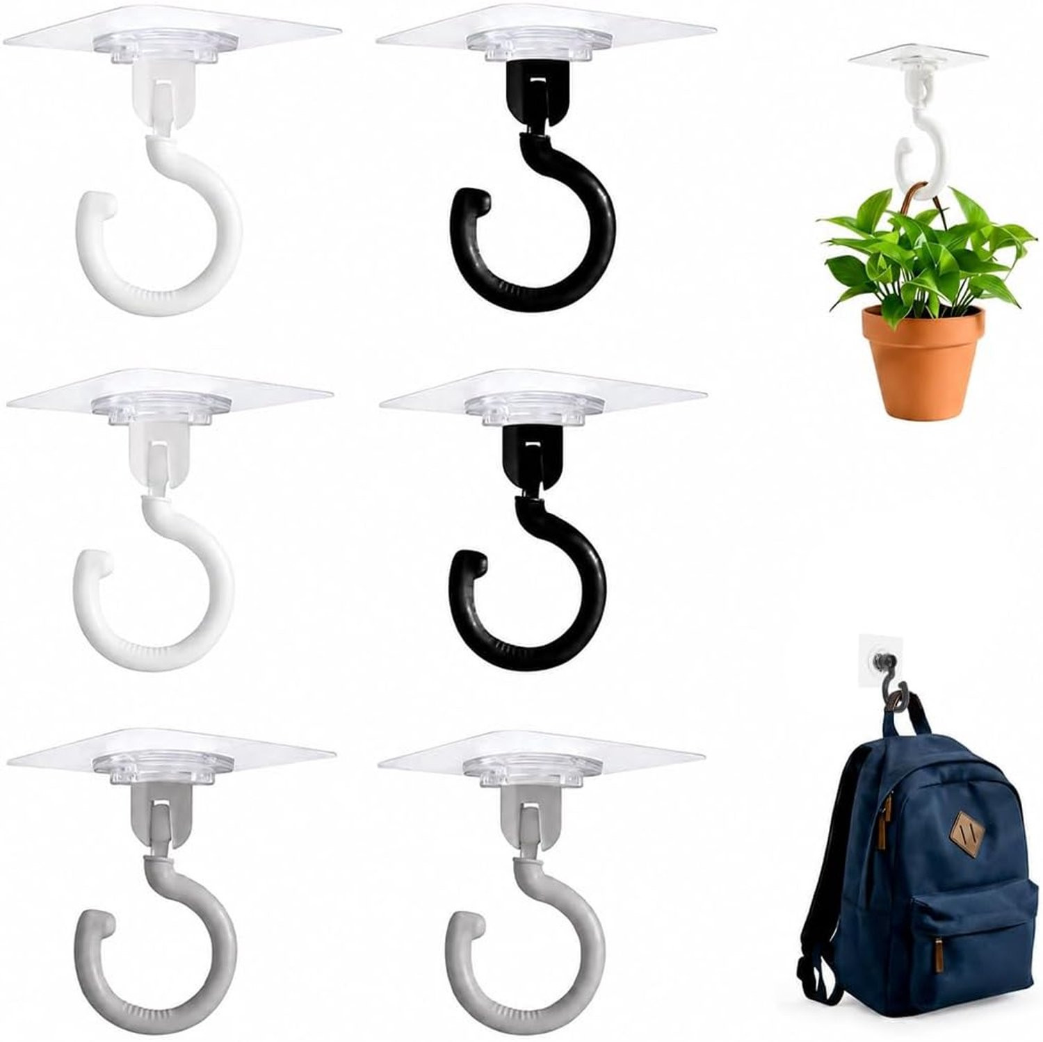 ServiceTopper Zelfklevende haken 6 stuks met 360 graden rotatie voor lampen en decoratie