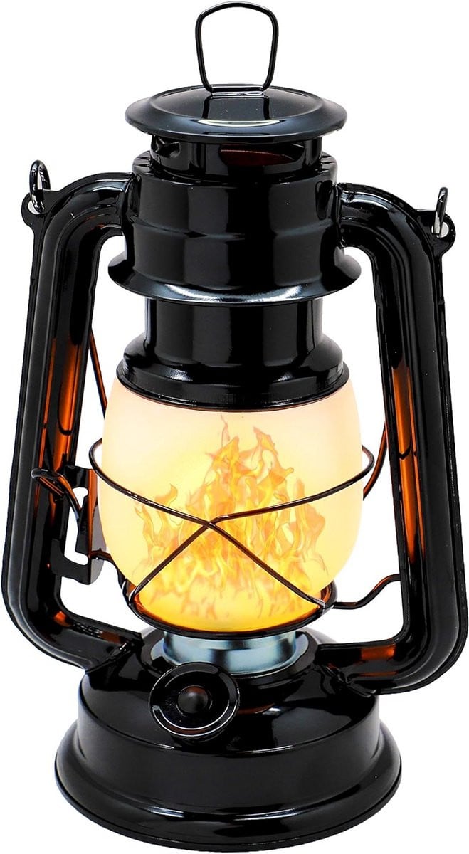 YAKii Vintage 17-LED Orkaan Lantaarn met Vlameffect, Metalen Tafelblad Lantaarn, Zwart