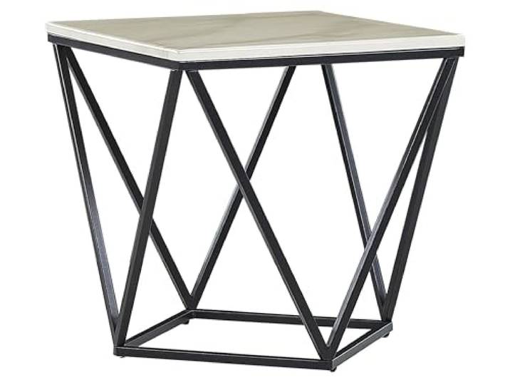 Geometrischer Beistelltisch beige Marmor Optik mit schwarzen Beinen Malibu