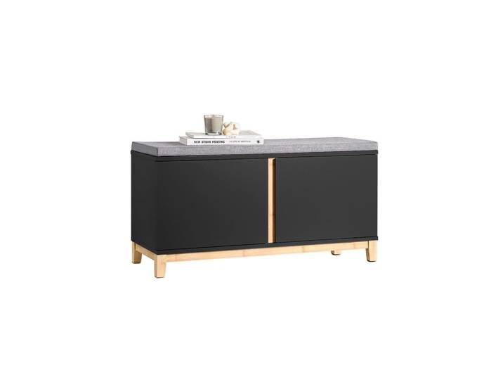 SoBuy Schuhbank Schwarz-Natur, Holzwerkstoff, Holz, 90x46x34 cm, Garderobe, Schuhaufbewahrung, Schuhregale