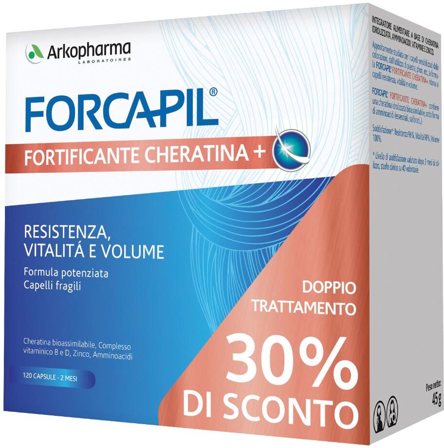 ARKOFARM Srl Forcapil Fortificante Cheratina+ 2x60 Capsule Promo - Integratore per Capelli Forti e Sani