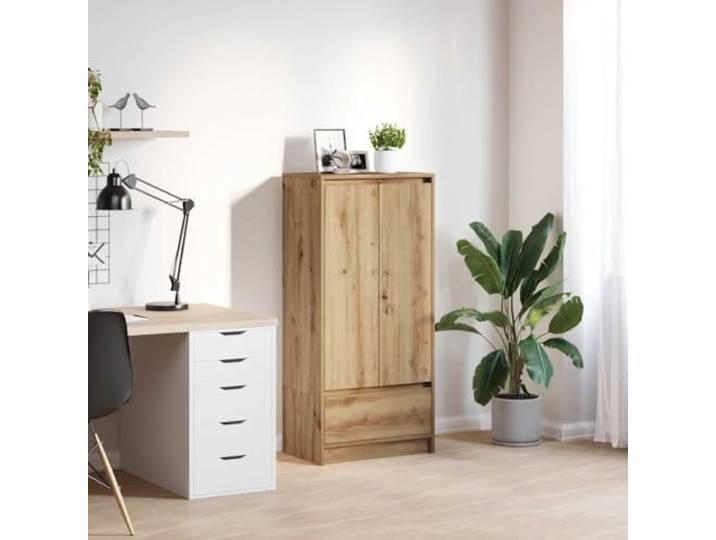 RJPLMFV Schrank mit Schublade, Eiche, 55,5 x 34 x 119,5 cm Holzwerkstoff, Innenregal, geschlossene Türen, vielseitige Aufbewahrung