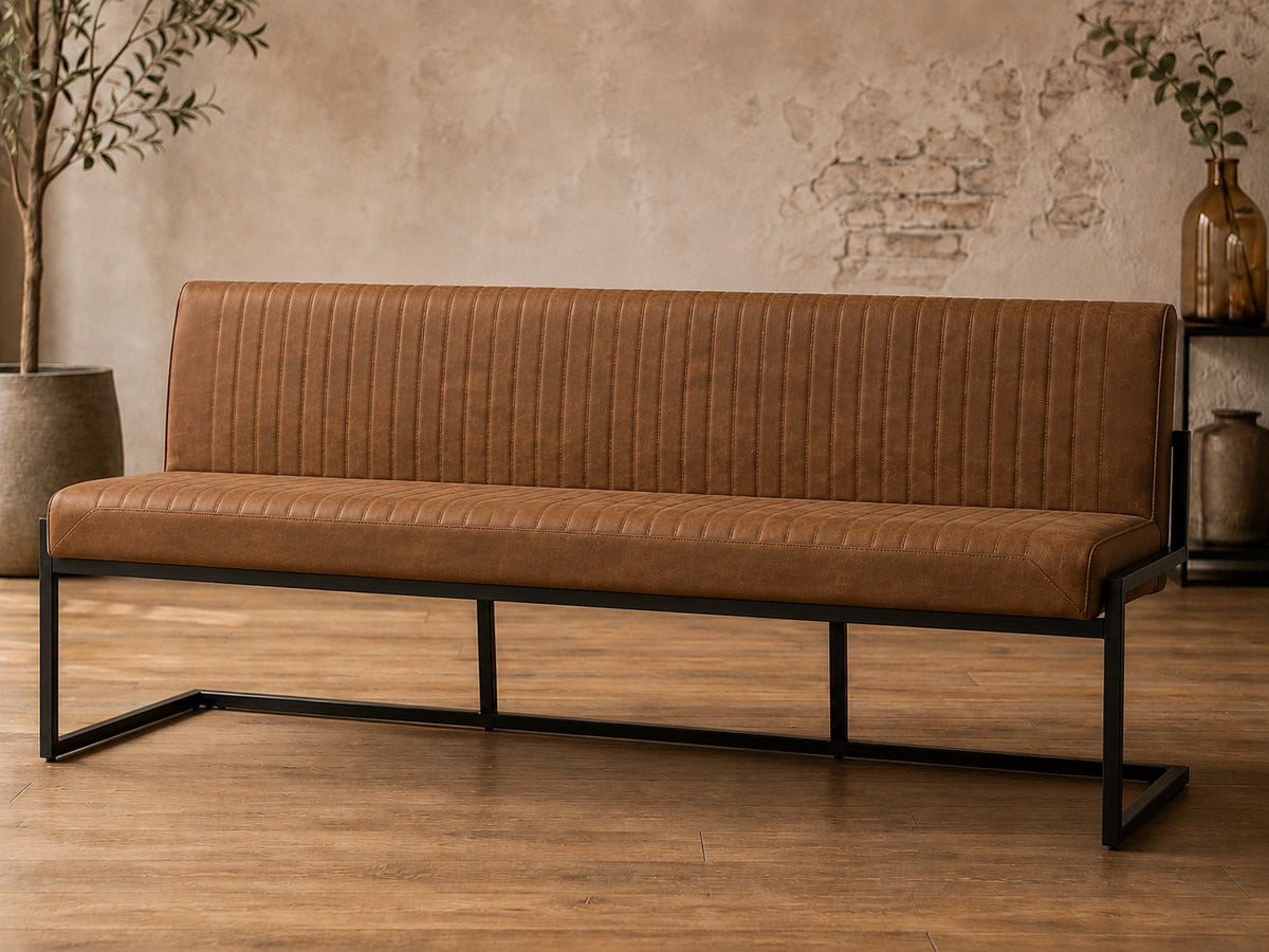 Eetkamerbank Belgie in Micro Leder - Cognac - Breedte: 185 cm