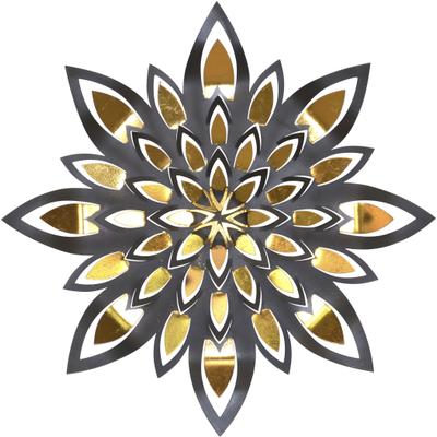 Wanddekoobjekt PAJOMA "Wanddekoration", schwarz, T:5cm Ø:59cm, Metall, Wanddekoobjekte, große Blüte aus Metall mit glänzender Goldverziehrung