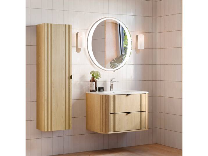 Ensemble meuble simple vasque encastrée 80cm et colonne Mila Bois