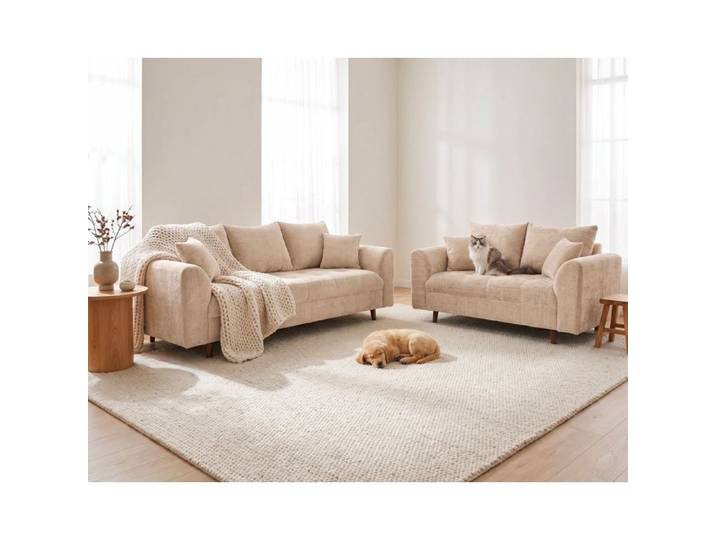 Rune - Ensemble de canapés droits 2+3 places velours texturé - Beige