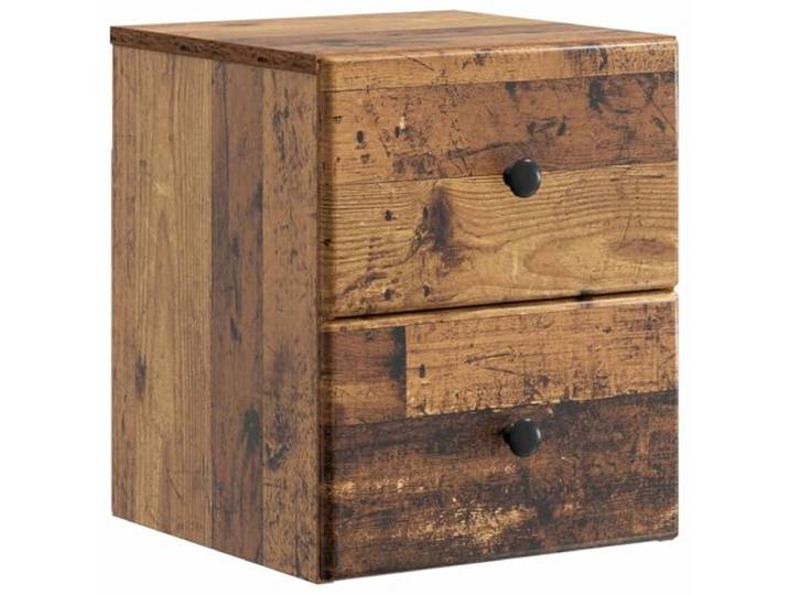 KUPTYERFG Wandmontierter Nachttisch Altholz 34,5x33x40 cm Platzsparender Hängeschrank fürs Schlafzimmer mit Fach und Schublade für Utensilien. Elegante Optik in Altholz-Farbe.