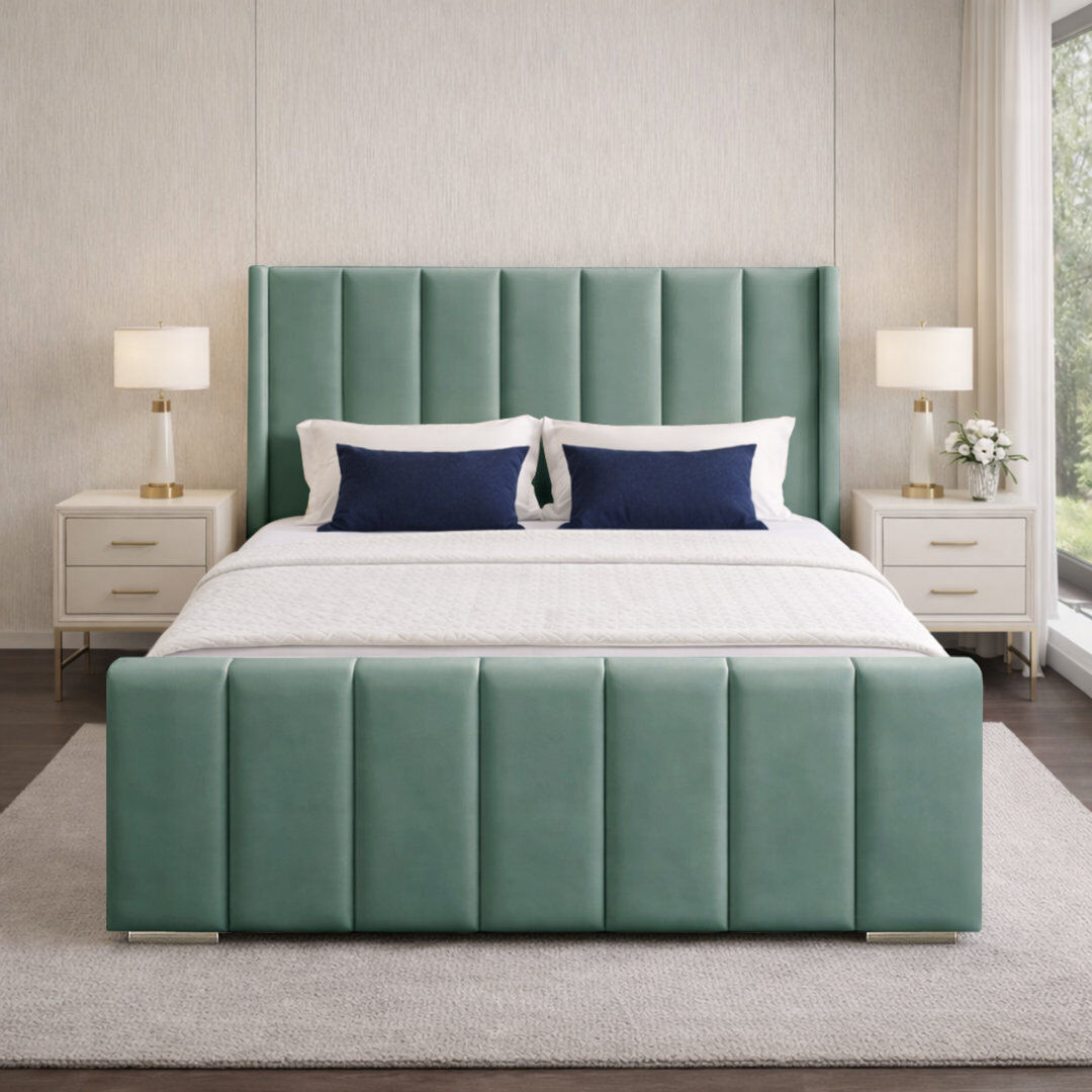 Canora Grey Premium Luxury Wingback Panel Bed Frame Duck Egg Double (4'6)