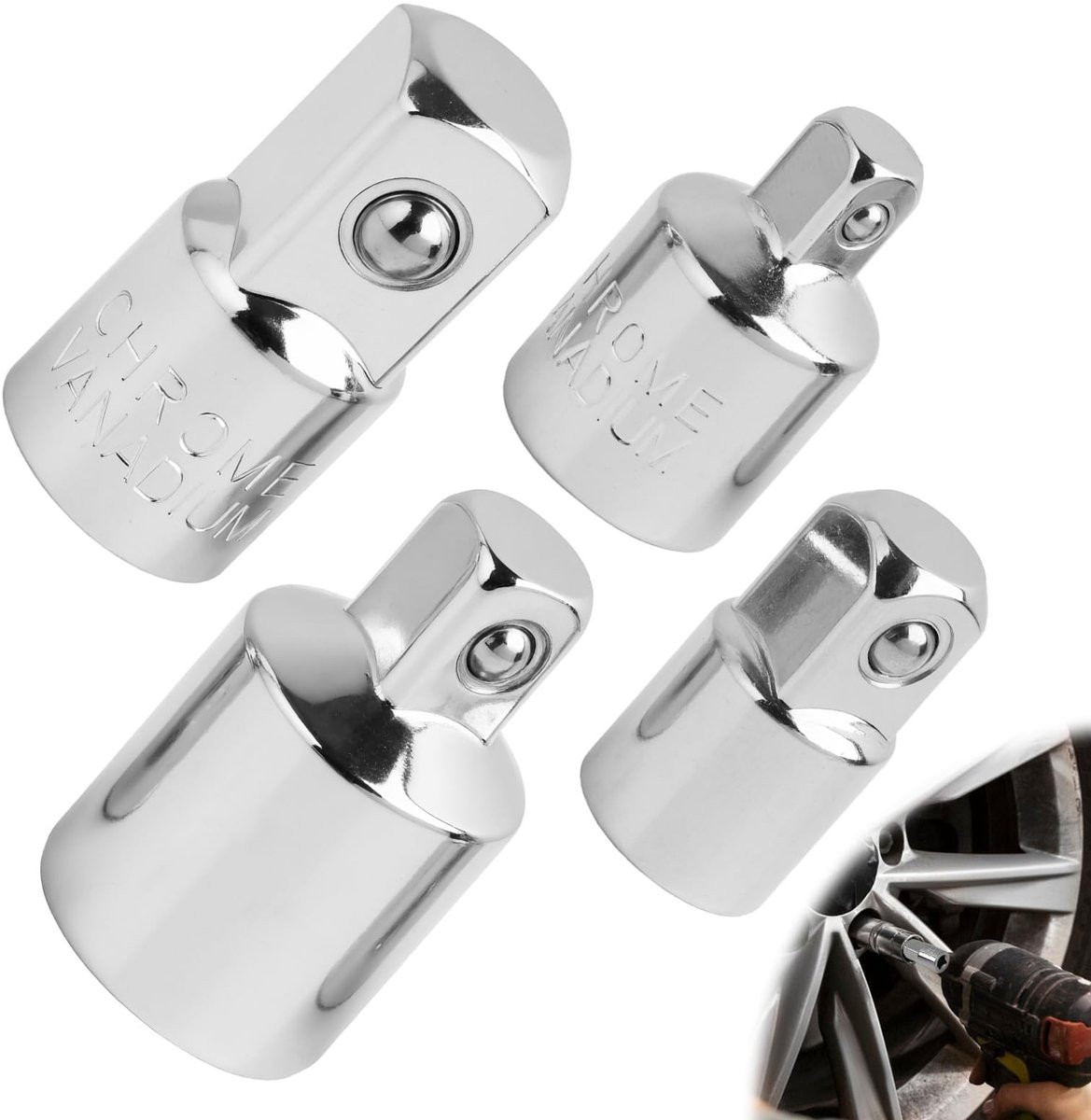 IMstore Socket Wrench Adapter Set - 4-delig - RVS - Zilver, Transparant en Blauw