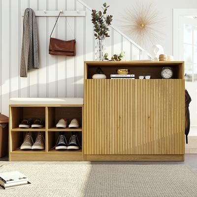 DEVERA Multifunctional Entryway Cabinet, Combines Shoe Bench