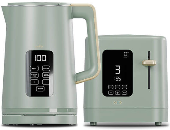 Cello Overture Sage Green 2 Slot Toaster & Kettle