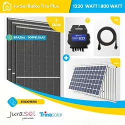 Balkonkraftwerk für Balkongeländer APSystems - 1320 Watt 800 Watt - Bifazial Doppelglas -  JurSol BALKO Trio Plus
