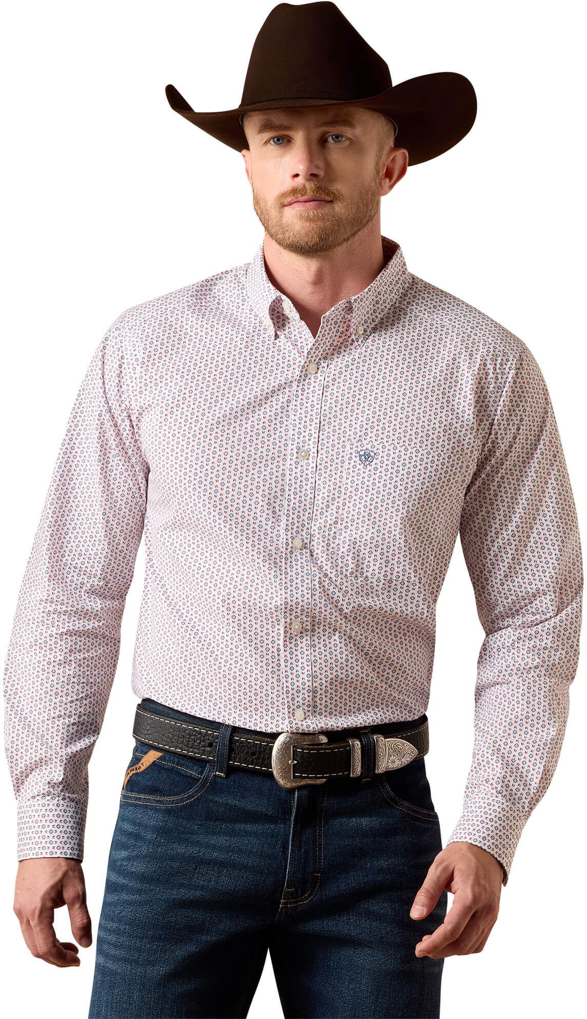 Men's Brad Fitted Shirt in White Geo Print, Size: 2XL by Ariat