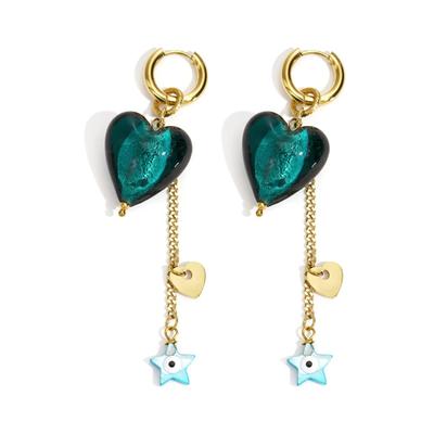 Paar Ohrhänger ADELIA´S "Ohrringe Ohrhänger mit Herz- und Sternanhängern", Damen, Gr. Damen, Edelstahl, grün (blau), Ohrringe, Herz- und Sternanhänger als modischer Modeschmuck