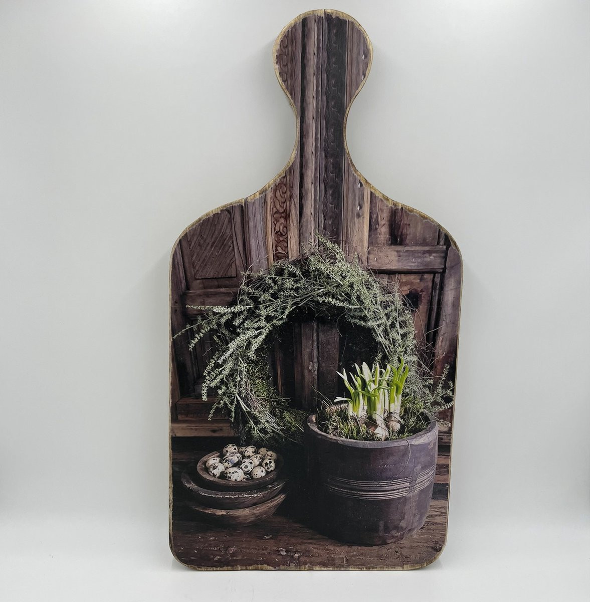 Home Sweet Home Decoratie broodplank met print krans bloempot en kwarteleitjes XL, 65 x 33,8 cm