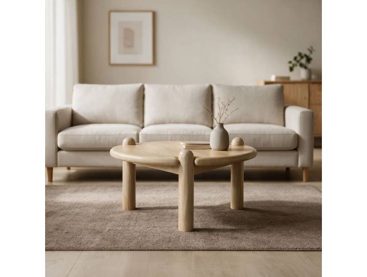 Table basse ronde 72cm en bois de manguier massif teinte claire