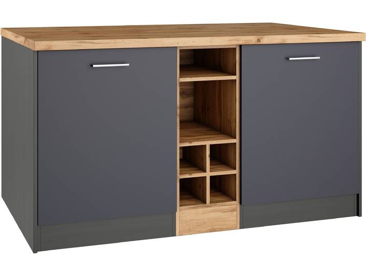 Kücheninsel KOCHSTATION KS-Milan , grau (küche: grau, front: anthrazit, korpus: grafitgrau, arbeitsplatte: wotaneiche), B:153cm H:86cm T:100cm, Komplettküchen-Sets, Stellmaß 153/100 cm, viel Stauraum, Lebensmittelpunkt: Küche