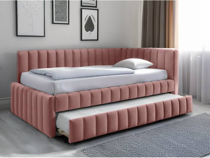Angebot Polsterbett COMFINO VELVET mit Ausziehbett 120x200 cm rosa II. Wahl