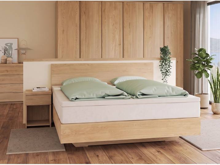 Eichenbett Hell „Lukas“ Boxspring 90 x 200 cm Massivholz Eiche Hell
