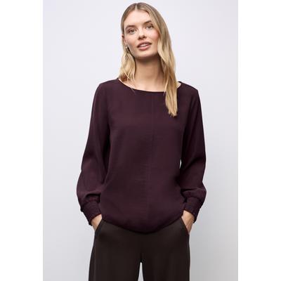 Langarmbluse STREET ONE, Damen, Gr. 34, lila (jazz berry), Stoff, 84% Viskose, 16% Polyamid, unifarben, klassisch normal, Rundhals, Bündchen, Blusen, mit Smok-Details