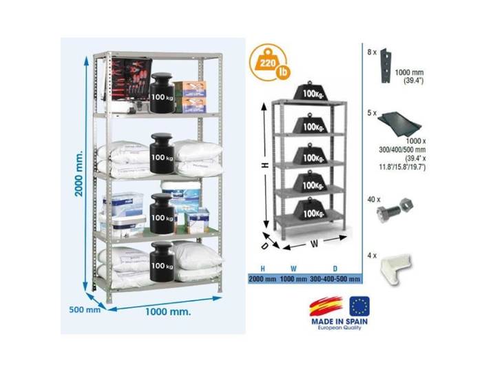 Etagère de rangement - SIMON RACK - COMFORT PLUS 5/500 - 2000x1000x500mm - Charge 100Kg - Métal gris foncé