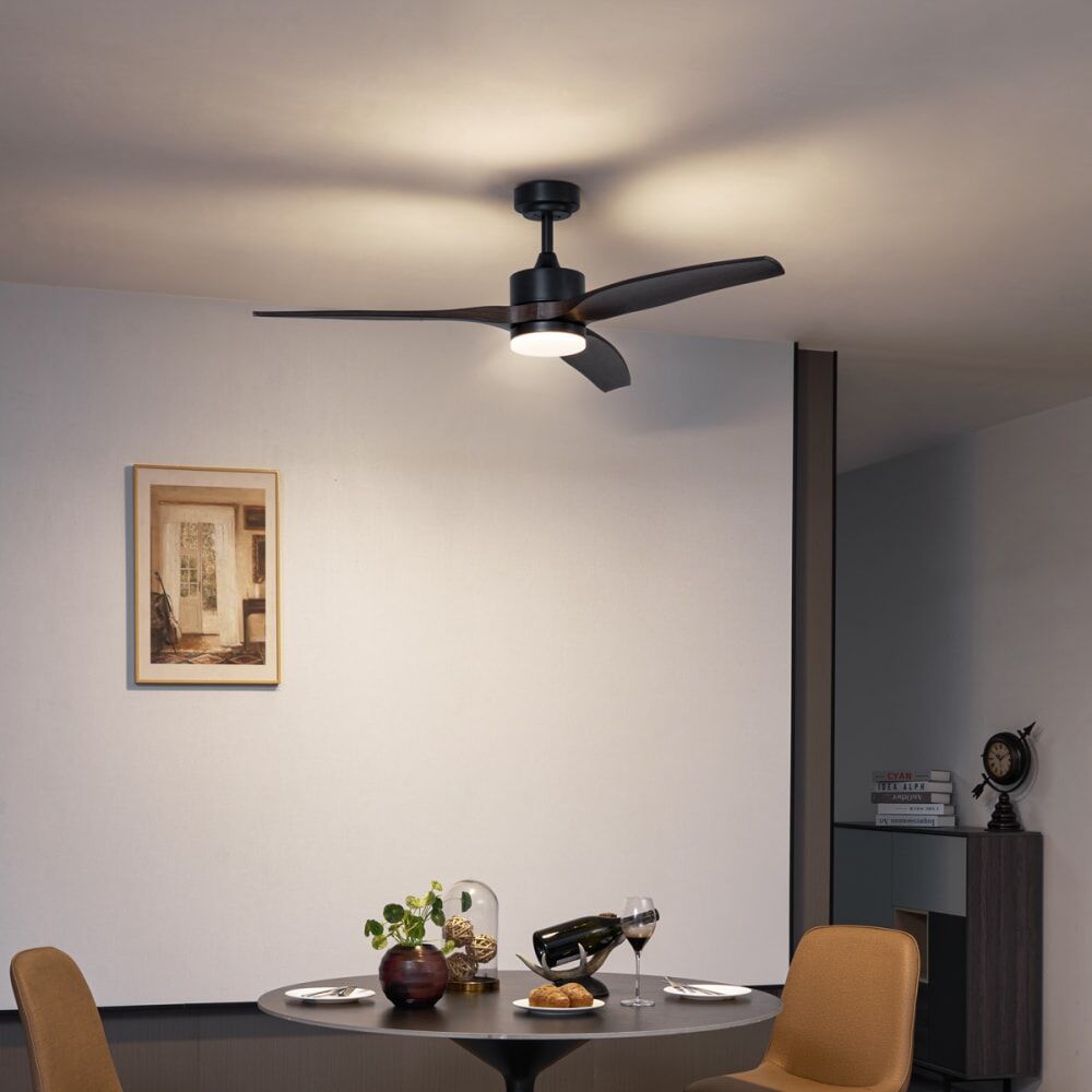 QAZQA Ventilateur plafond noir bois led dimmable Noir 132x36x132cm