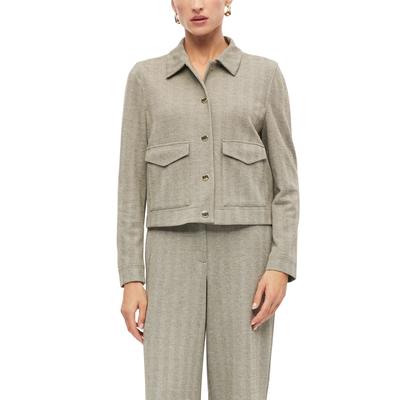 Jackenblazer S.OLIVER BLACK LABEL, Damen, Gr. 44, beige (braun, beige), Web, Obermaterial: 70% Polyester, 25% Viskose, 5% Elasthan. Futter: 100% Polyester, Fischgratmuster, normal hüftbedeckend, Rundhals, abgesteppte Kante, Blazer, mit...