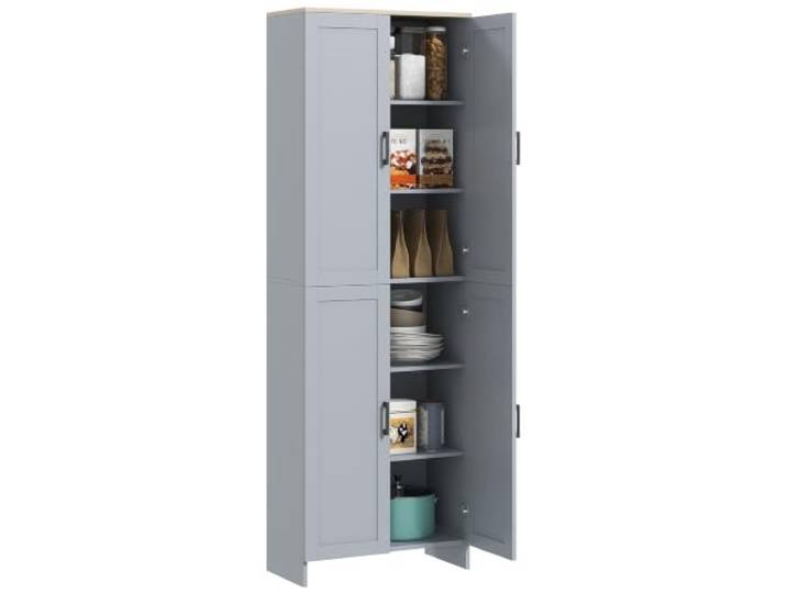 HOMCOM Freistehender Küchenschrank Aufbewahrungsschrank 170cm Grau 4-türig, verstellbare Regale, moderne Küchenvorratskammer, für Esszimmer.
