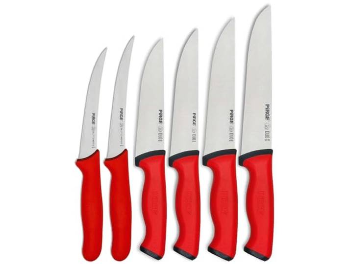 Pirge Metzgermesser Set 6 TLG Schlachtermesser Rutschfester Griff - Fleischermesser - Stechmesser - Exzellenter Schärfe Ausbeinmesser - Edelstahl Profi Küchenmesser