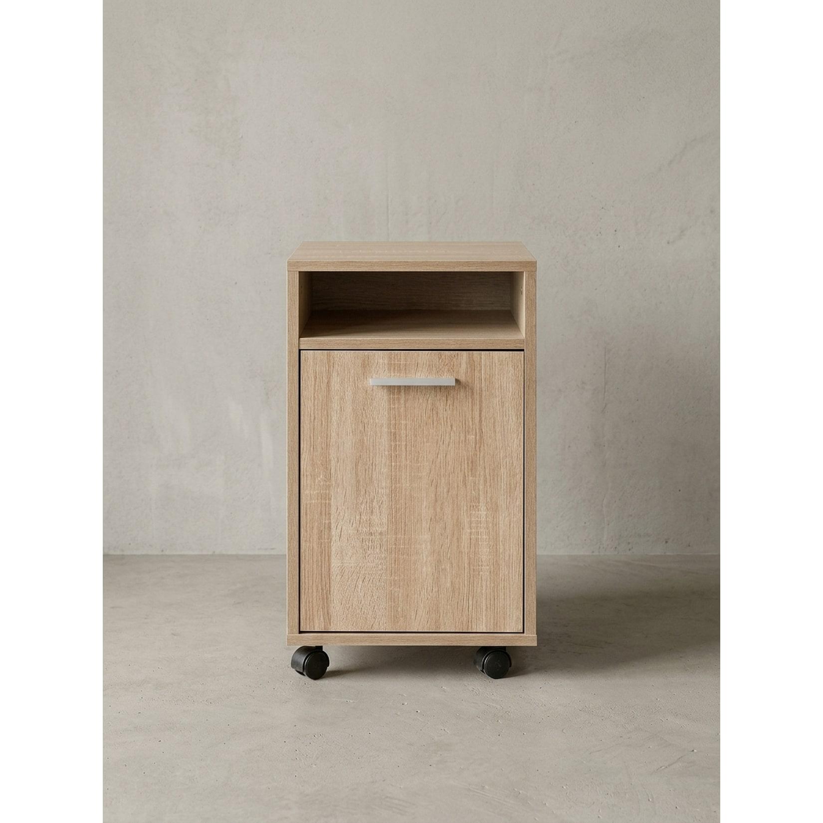 Rollcontainer Schubladen Tür Ablage Mit Rollen, Sonoma 33x38x60 cm
