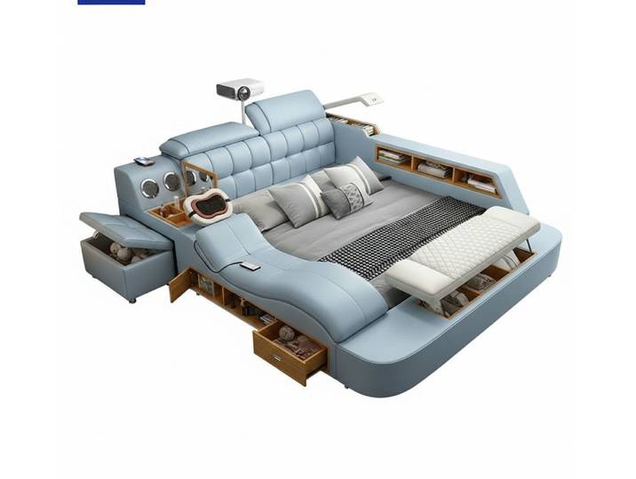 JVmoebel Polsterbett Multifunktionales Bett Moderner Stil Beigefarben Holzrahmen Bequem (1-tlg)