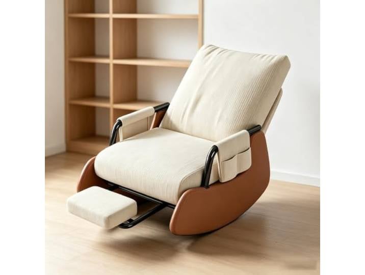 LCNDKF Ergonomischer Ruhesessel mit Ausziehbarer Fußstütze Ergonomischer Schaukelstuhl mit ausziehbarer Fußstütze und Seitentasche für tägliche Entspannung.