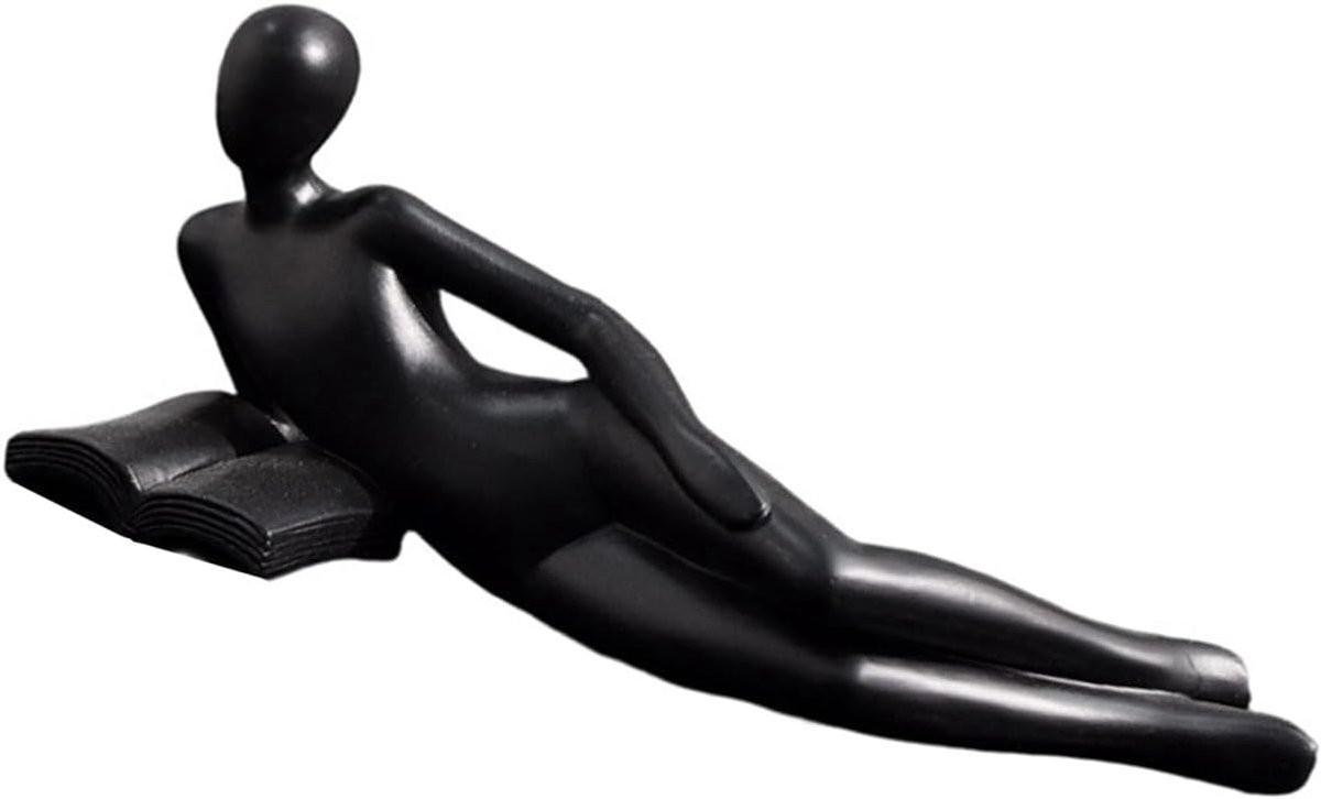 Denkende Dame Beeld - Moderne Abstracte Sculptuur voor Boekenkast Decoratie - Zwart - Hoogte: 17.5 cm