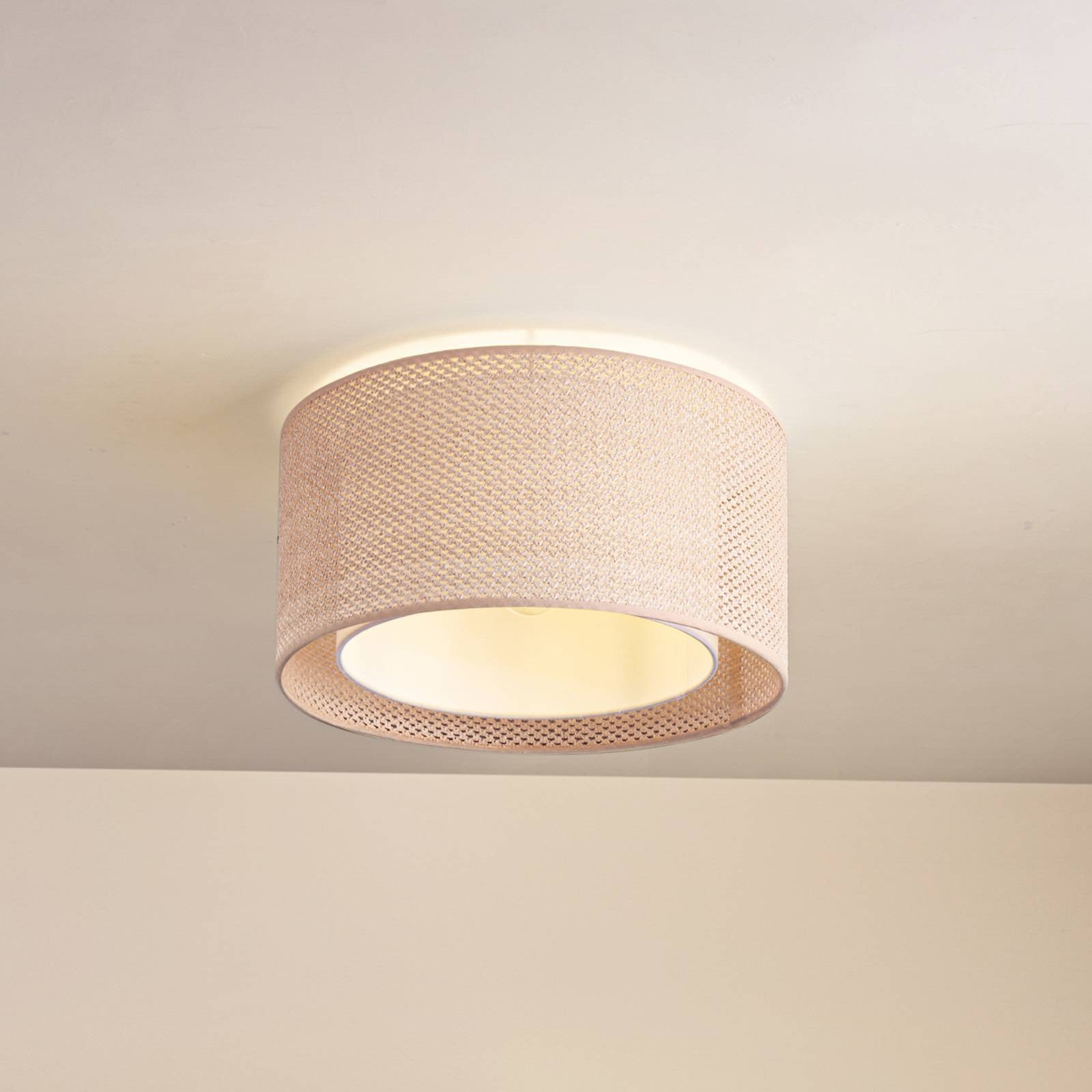 Lindby Plafondlamp Soula, Beige, Dimbaar, Landelijke stijl voor Woon- of Eetkamer