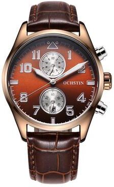 Everyday Crate Ochstin 5043G Mens Quartz Watch Waterproof Genuine Leather Business Wrist Watch coffee+silver+coffee