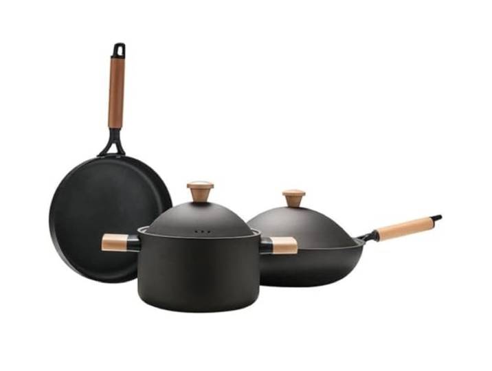 Topfset 3 Pcs Kochen Topf Bratpfanne Antihaft-Set Gusseisen Induktion Herd Töpfe Set Küche Kochtopf Set