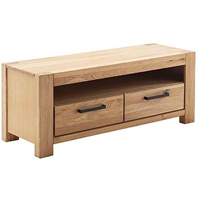 Lowboard MCA LIVING "Silias TV-Lowboard", beige (naturfarben), B:130cm H:52cm T:50cm, Holzwerkstoff, Massivholz, Sideboards, Lowboard, Schubkastenführung gedämpft
