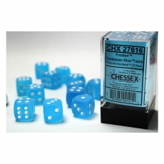 Chessex Würfel - 16mm - Frosted Caribbean Blue/white (Würfelset 12 x W6) 292825