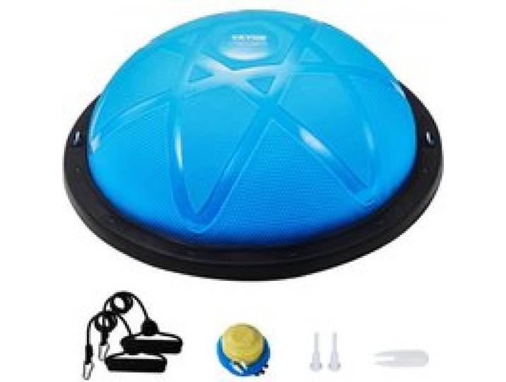 VEVOR Demi-ballon d’Exercice 58 cm, Ballon d'Équilibre Capacité 300 kg, Station d'Équilibre avec Bande de Résistance et Pompe à Pied, Entraînement Complet du Corps, pour Domicile, Gym, Yoga, Bleu