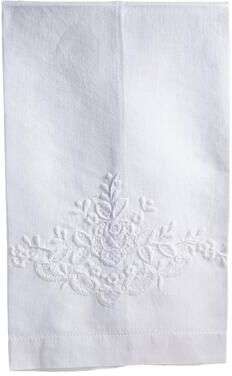 Saro Hand Embroidered Linen Blend Guest Towel - Floral Motif Bathroom Hand Towel for Powder Room
