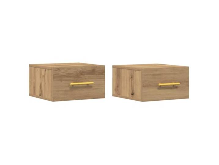 KUPTYERFG 2er Set Wandnachttisch Artisan-Eiche 35x35x20 cm Schwebendes 2er-Set Hängeschränke fürs Schlafzimmer mit Schublade und elegantem Stangengriff aus stabilem Holzwerkstoff.